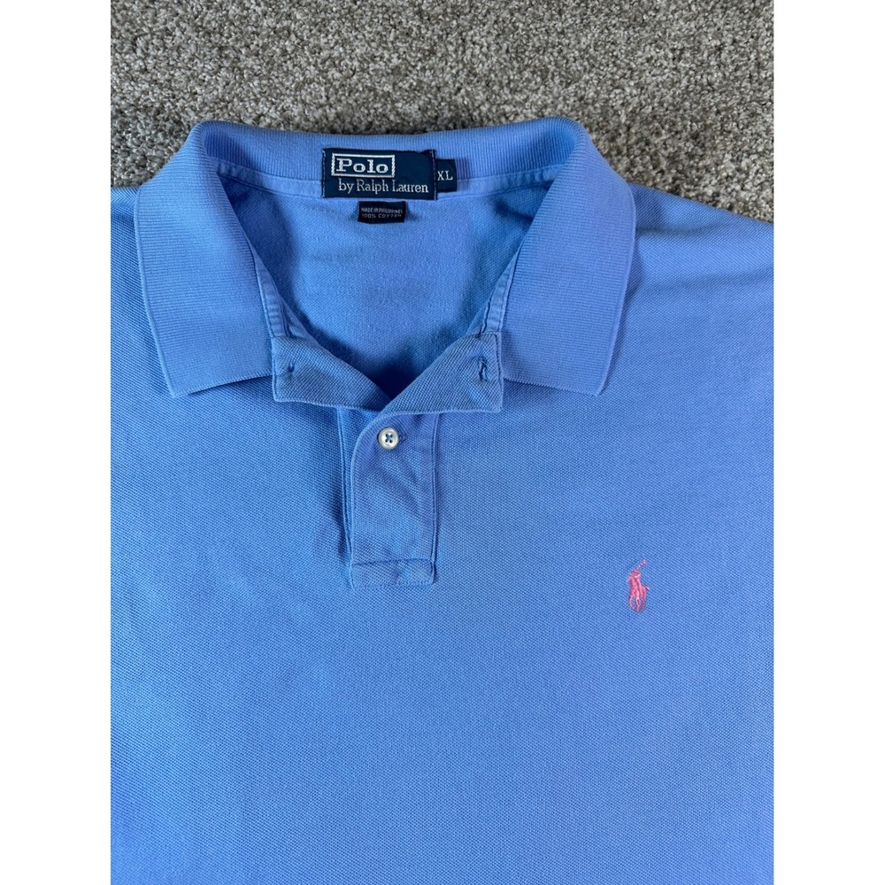 Polo Ralph Lauren Mens XL Blue Short Sleeve Pique Polo Shirt Pink Pony Logo